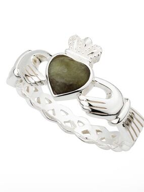 Solvar Connemara Marble Claddagh Weave Ring